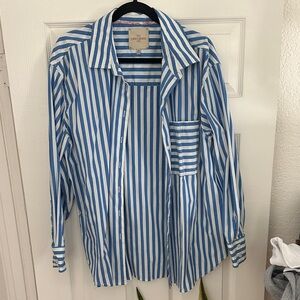 Casa Cabana Womens Blue and White Striped Casual Shirt